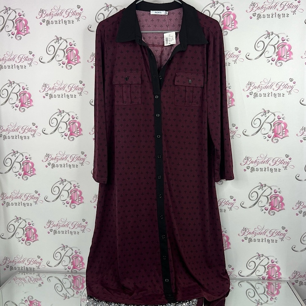 Ricki's dress long button up brand new with tags Plum Dress with Black Collar